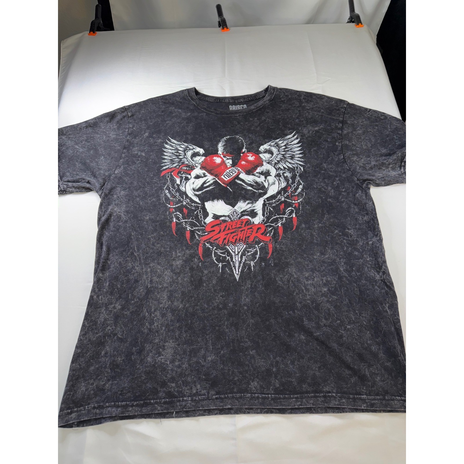Brisco Brands Street Fighter Ryu Angel Graphic Tee Acid Wash Gray Mens 2X NWOT