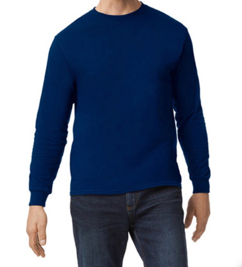 First Quality NEW Navy Gildan Heavy Cotton Adult Long Sleeve T-Shirt, Size M.