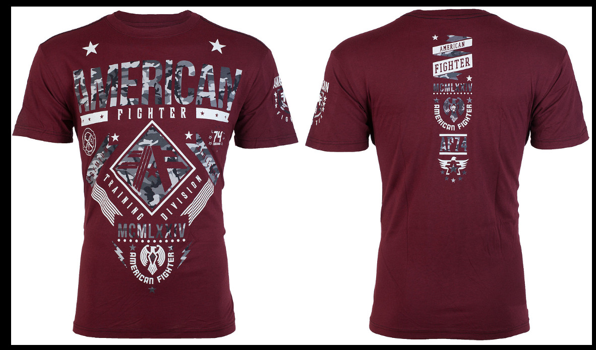 AMERICAN FIGHTER Burgundy LANDER Athletic Graphic T-shirt NWT