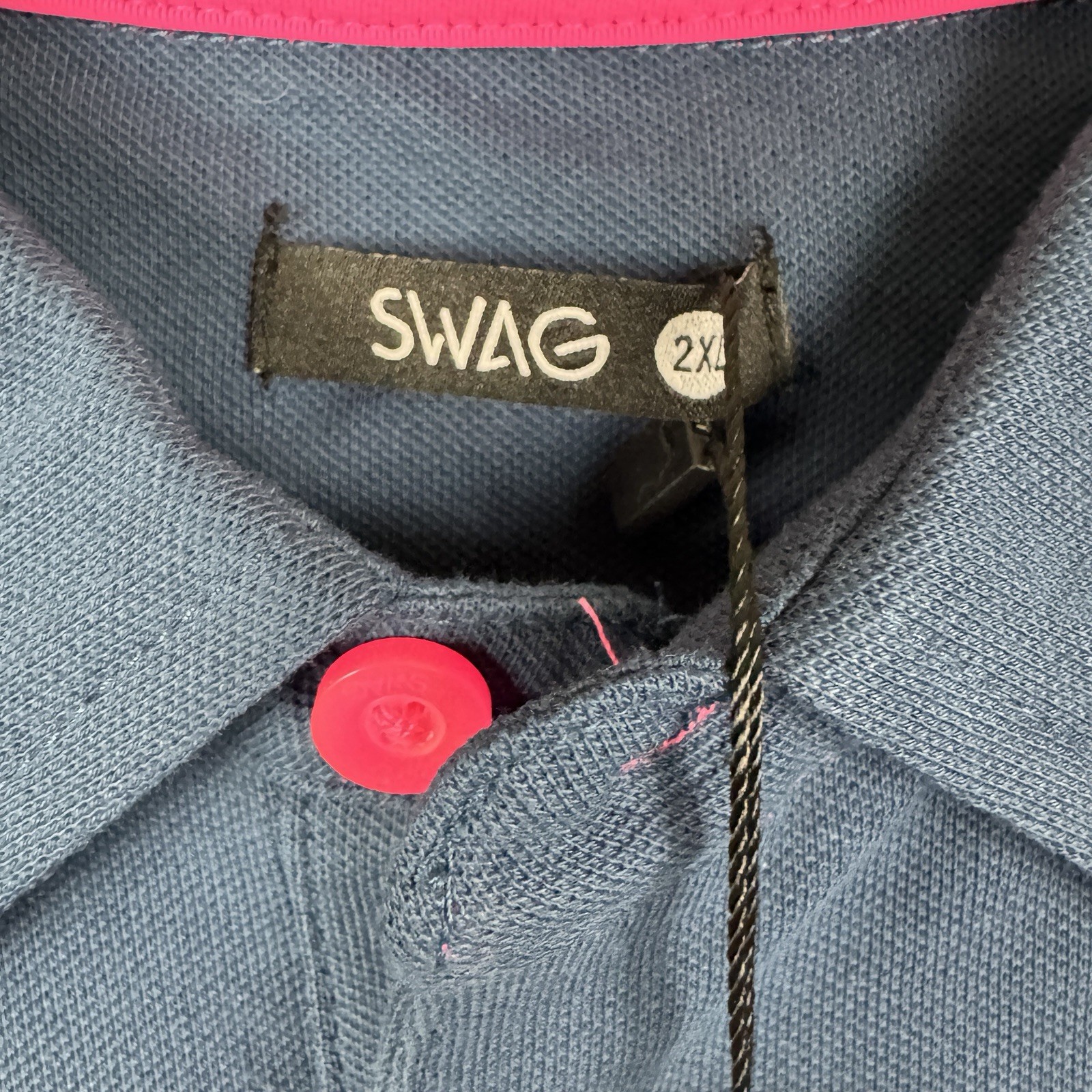 SWAG Golf Polo Performance Men’s XXL Navy Blue Pink Skull Logo NWT Cotton
