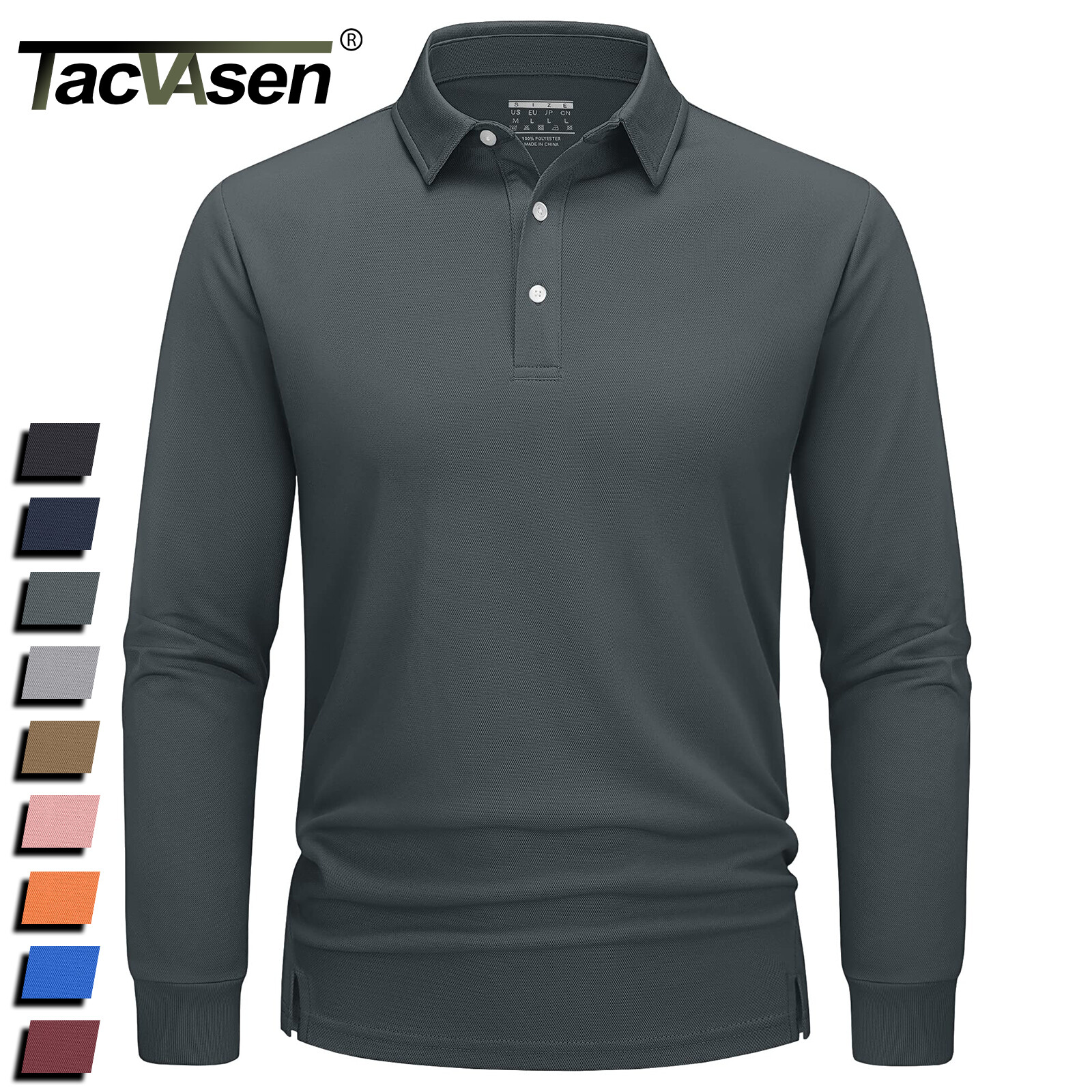 Men’s Long Sleeve Polo Shirts Quick Dry Lightweight Casual Golf Sport Team Tops