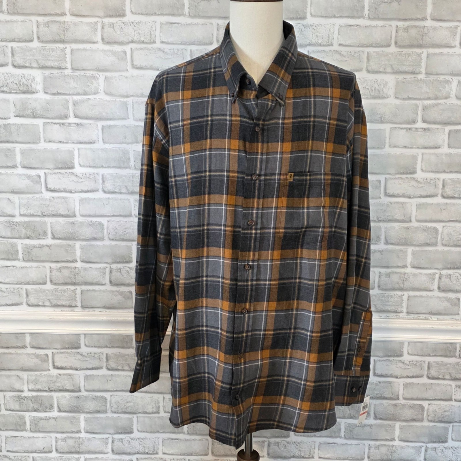 IZOD Men’s 3XLT Tall Flannel Plaid Shirt NWT Earth Tone Cotton Blend Comfort