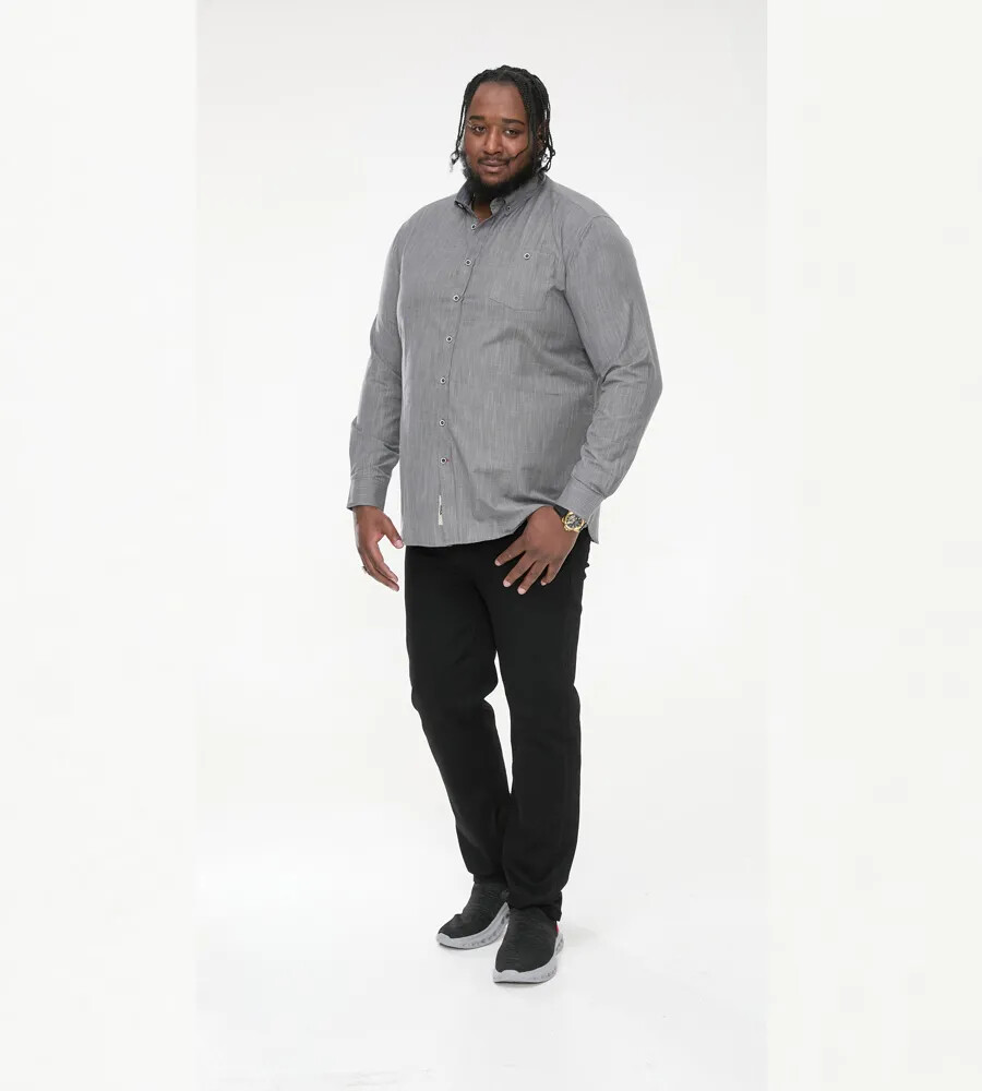 D555 Duke Big Mens Charcoal Long Sleeve Shirt Cross Hatch Pocket 2XL-6XL 111603