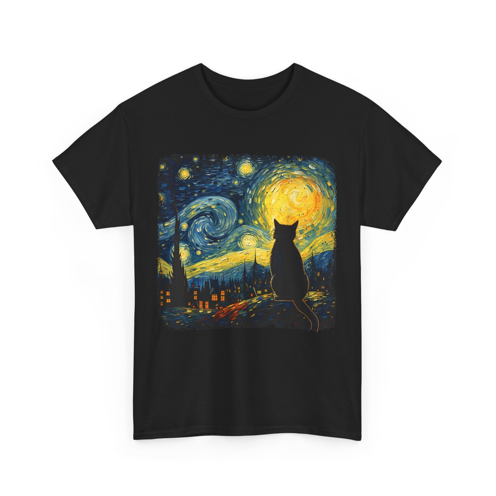 Cat Starry Night Van Gogh Cat For Cat Lover Cat Mom Cat Dad T-Shirt