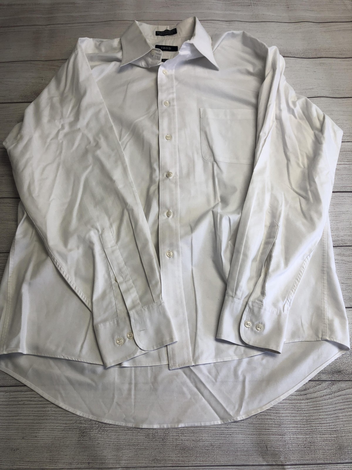 IZOD New England Oxford Dress Shirt Mens 16.5 34/35 White Easy Care LS