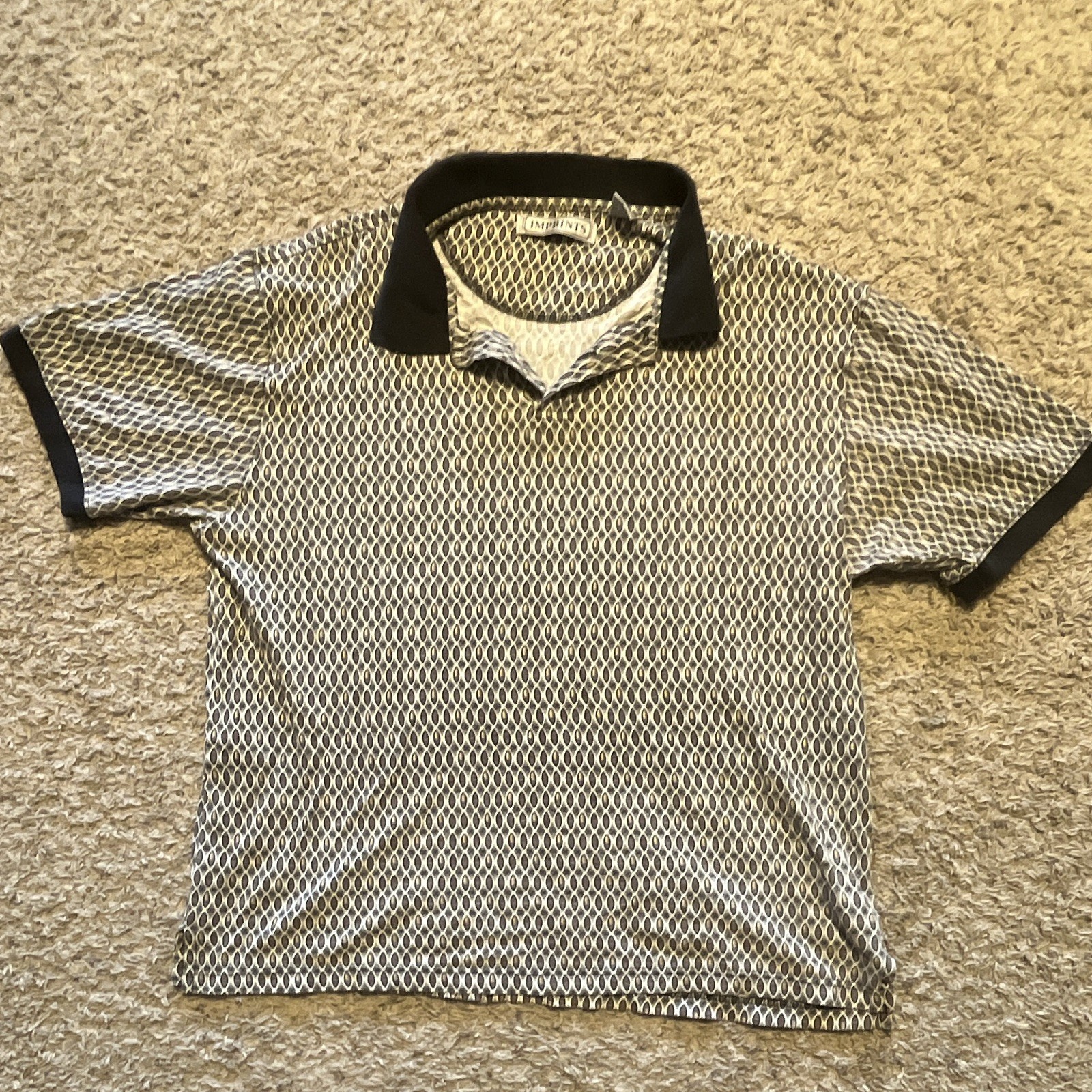 Imprints Men’s Polo Shirt L Black/White Geometric Cotton Short Sleeve Collared