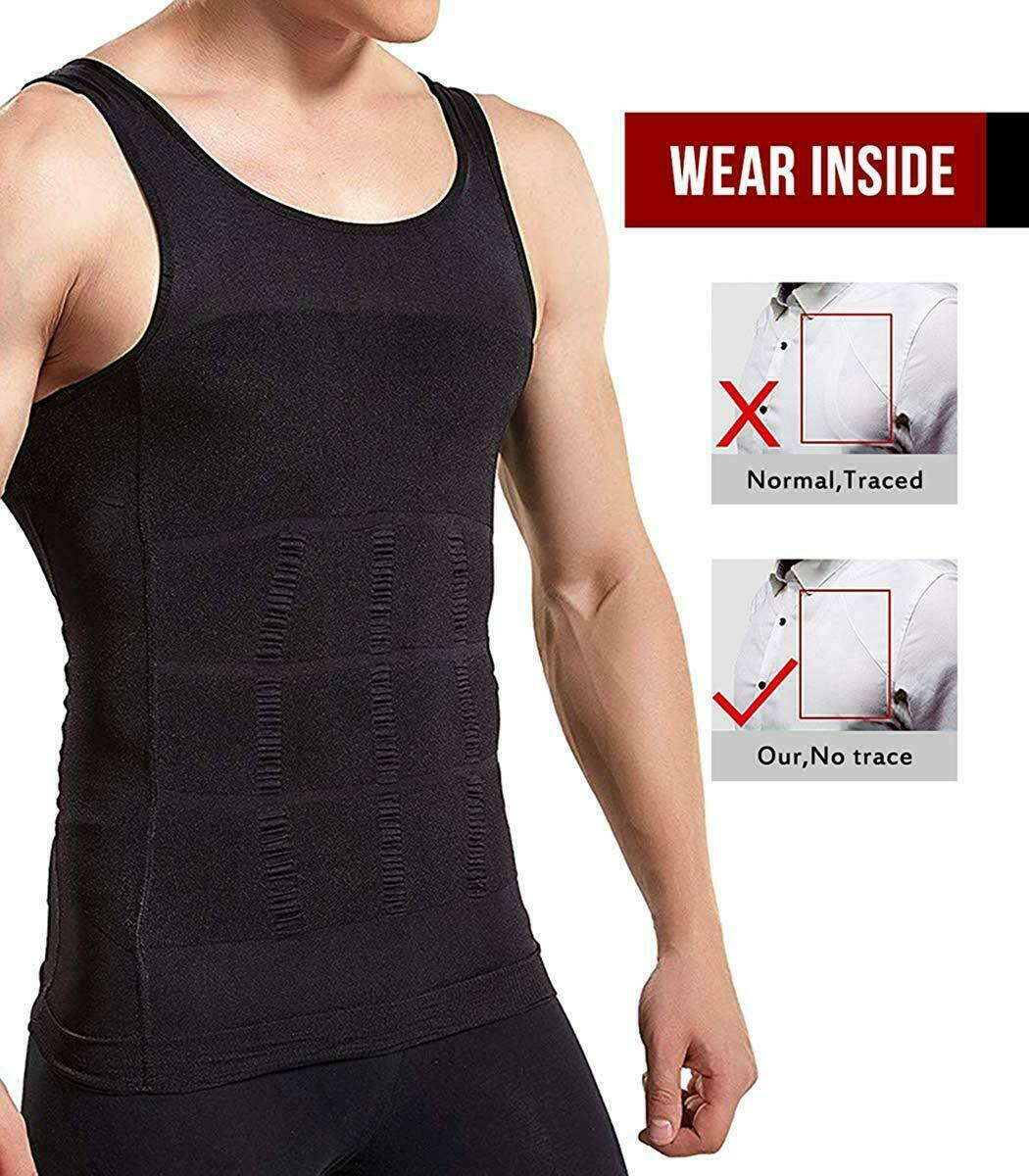 Mens Compression Shirts Slimming Body Shaper Vest Tight Tank Top Tummy Control