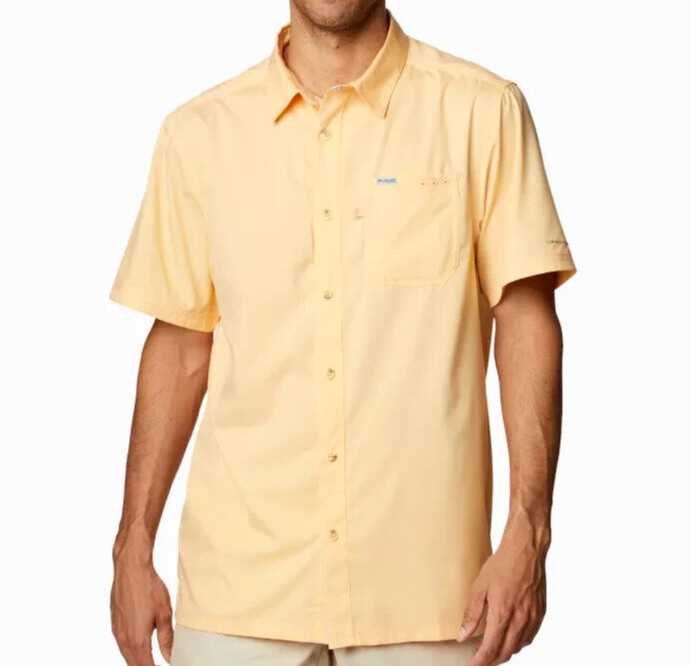 NEW Columbia PFG Slack Tide Camp Yellow Button Down Collared SS Shirt Men’s XL