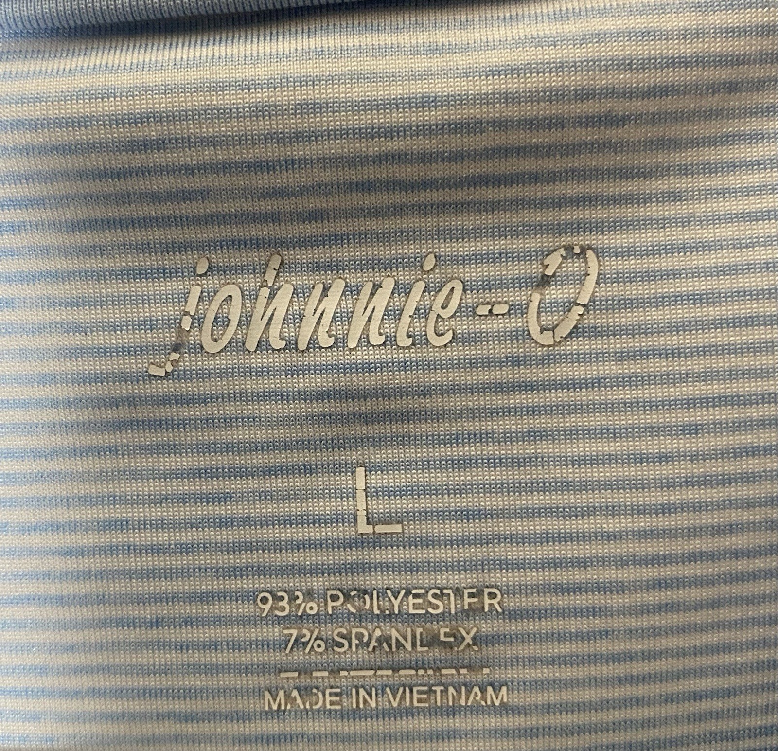 johnnie-O Men’s Sz L Blue/White Striped Stretch Polyester/Spandex Polo