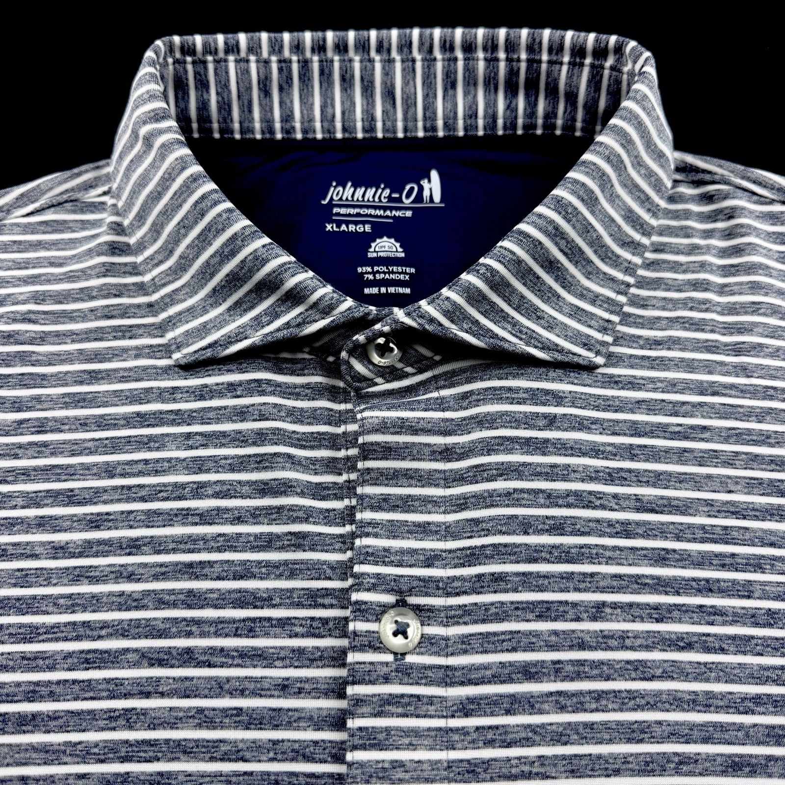 Johnnie O Featherweight Performance Striped Polo Shirt Midnight Navy White XL