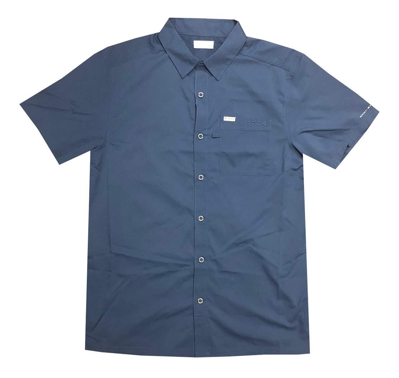 Columbia Mens PFG Omni-Shade UPF 50 Bluefin Winds Camp Shirt (S, Navy)