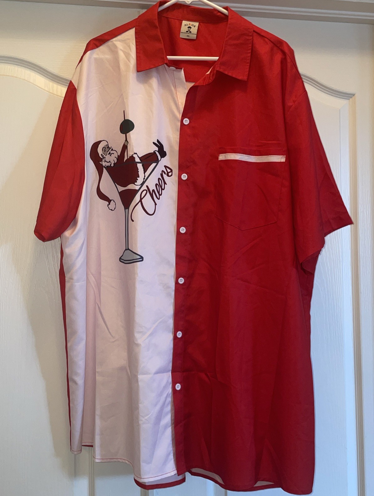 CHRISTMAS Santa Hawaiian Bowling Shirt Martini Glass Cheers Novelty Men’s Sz 4XL