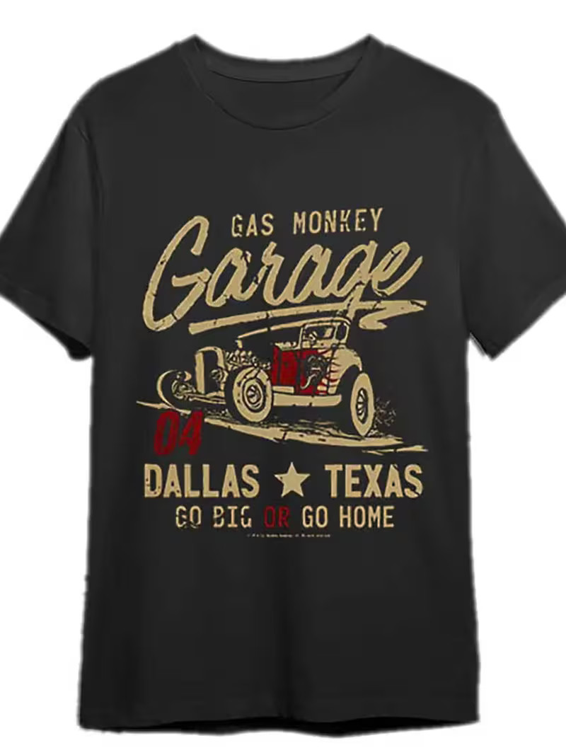 Men’s Gas Monkey Garage Dallas Texas T-Shirt – Vintage Hot Rod Car & ‘GO BIG OR