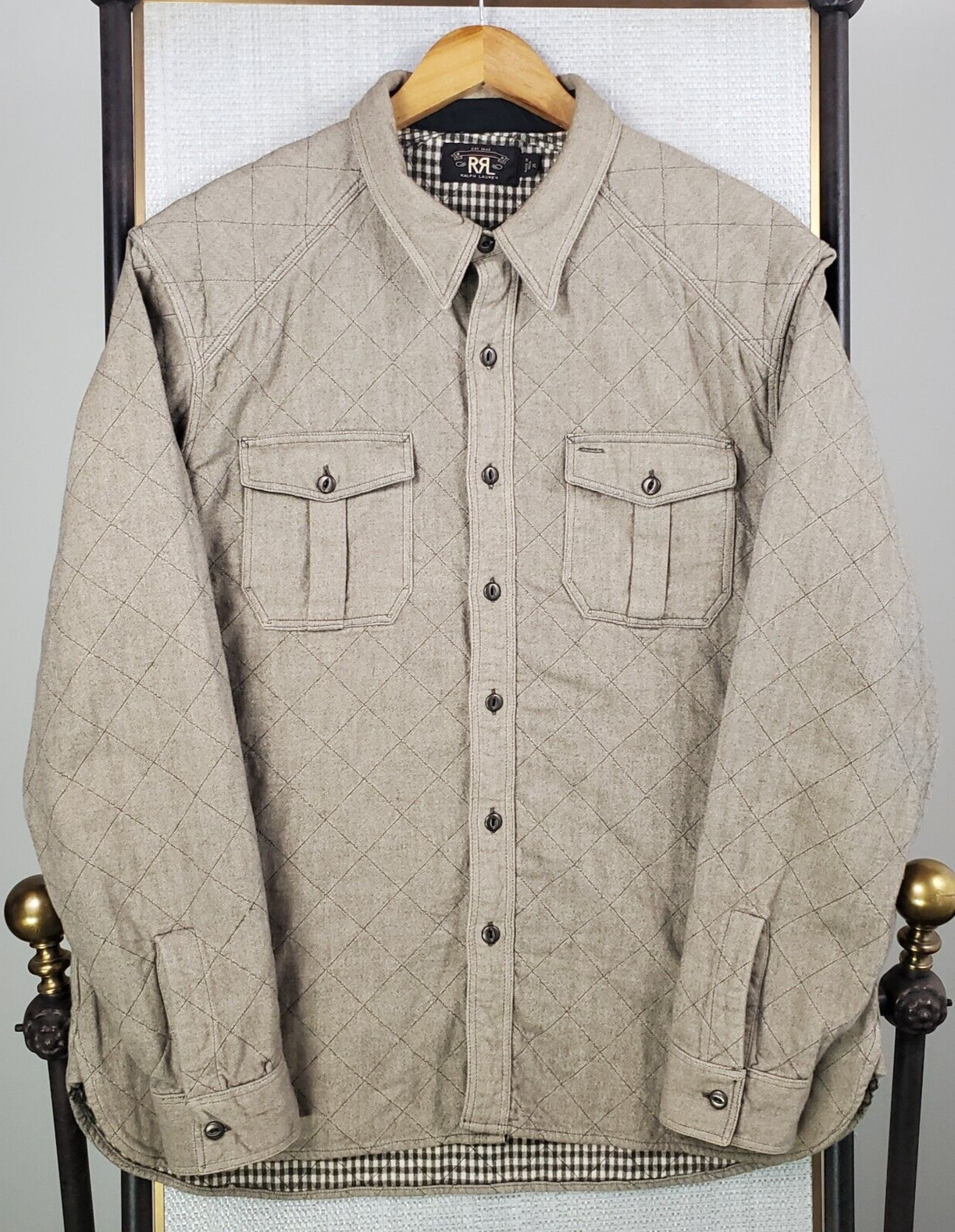 DOUBLE RL RRL Mens Size XL 100% Cotton Overshirt Shacket Quilted Lined Thick
