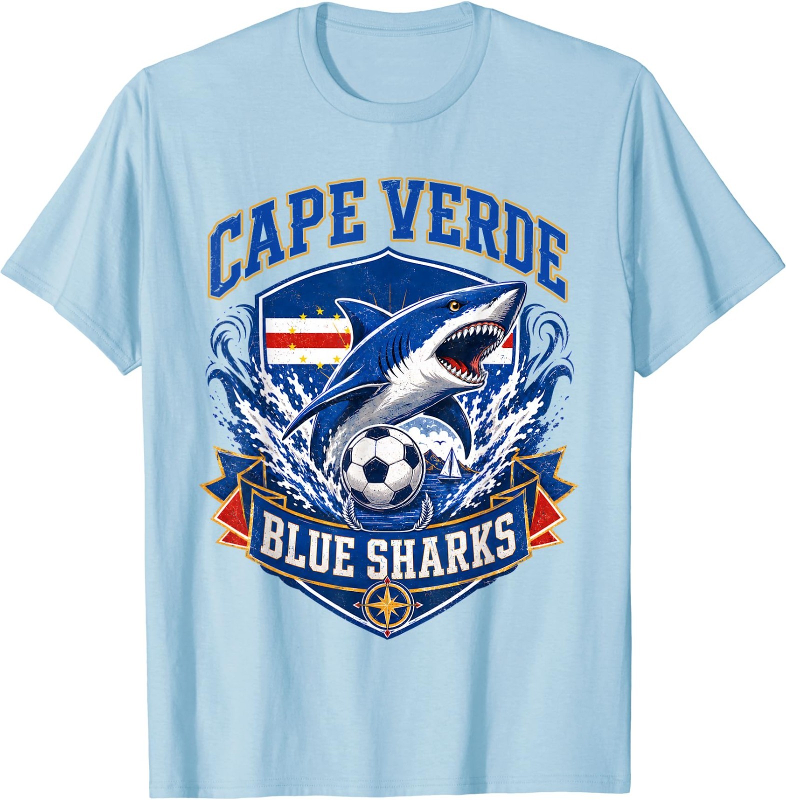 Cape Verde Flag Shark Cape Verdean Roots Cabo Verde Pride T-Shirt