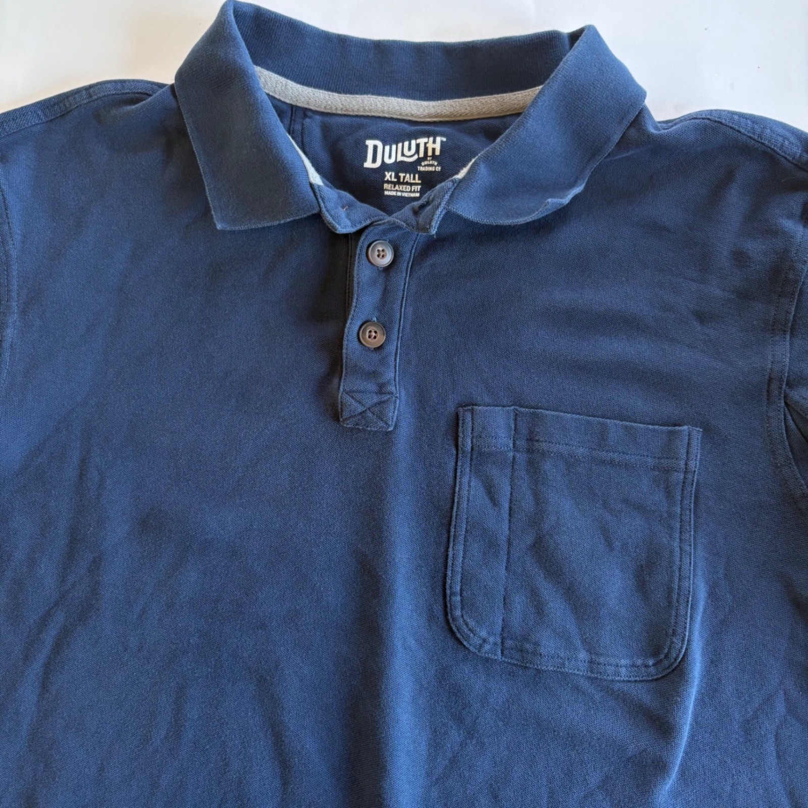 Duluth Trading Co Mens XL Tall Relaxed Fit Cotton Pique Pocket Polo Shirt Navy