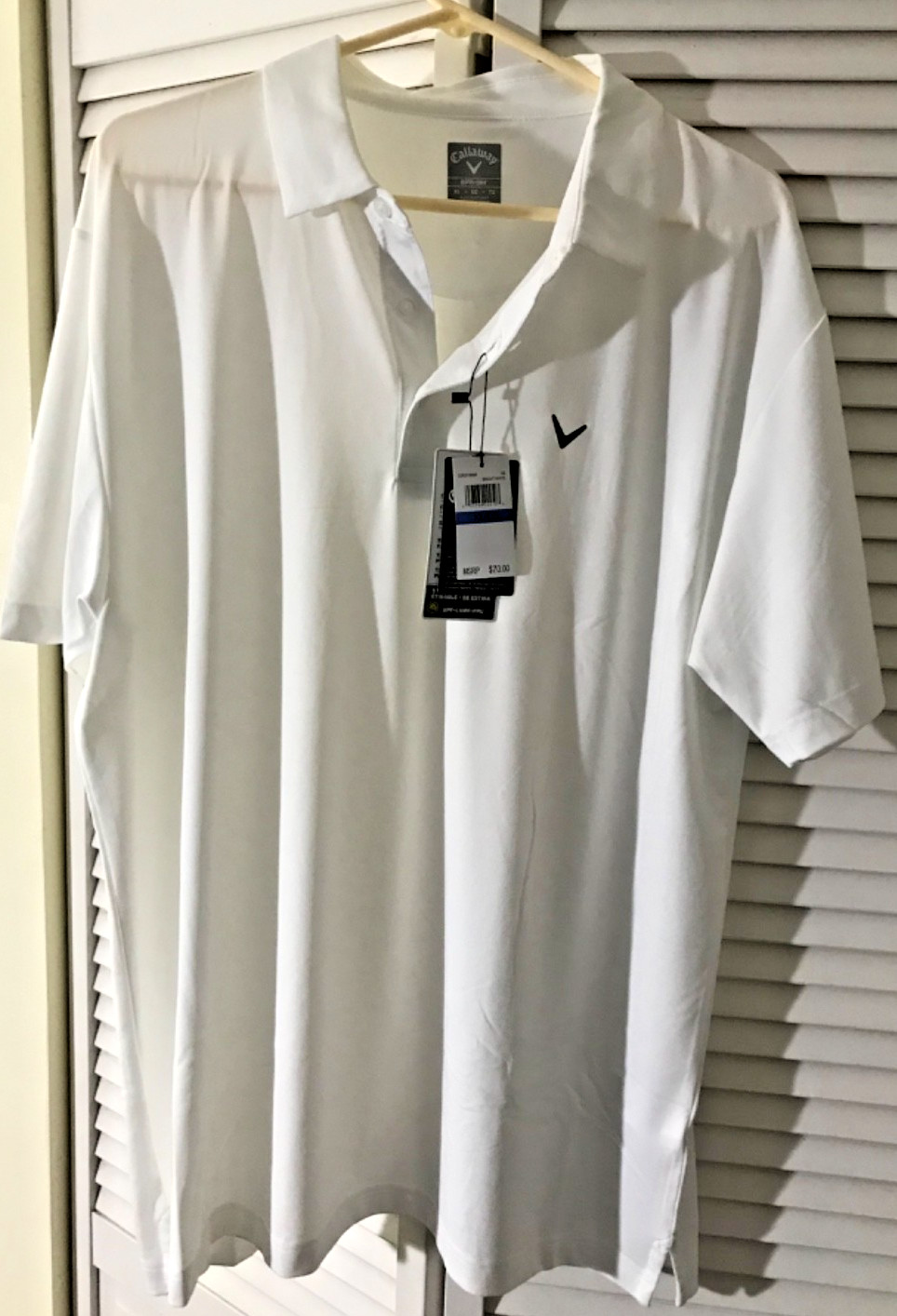 Men’s Callaway Polo Golf Shirt, Opti Dri Fabric, White, UPF 50, Size XL, NWT