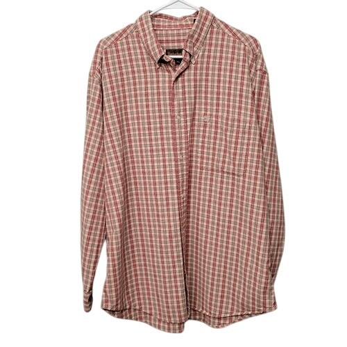 Vintage Y2K Timberland Button Up Shirt XL Tan Red Plaid Streetwear Skater Baggy