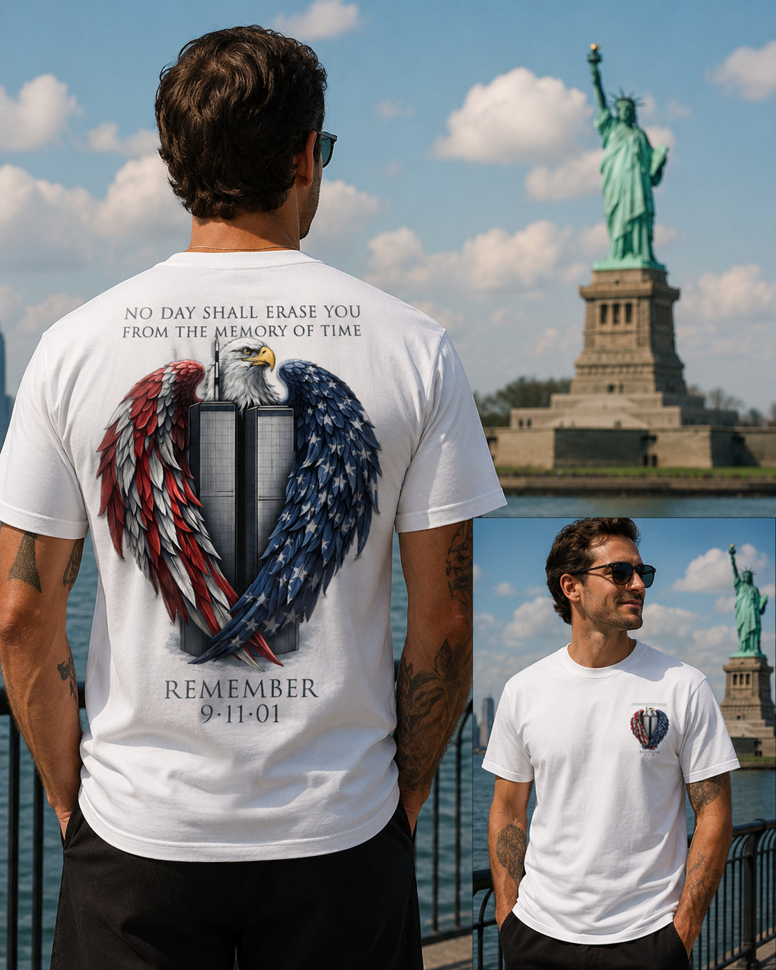 9/11 Tribute shirt, 25th Anniversary of Terror Attacks, American Flag, Eagle Tee