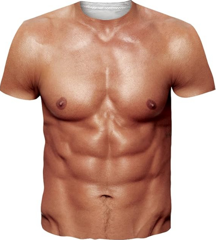 Realistic Six Pack Abs 3D All Over Print T-Shirt Funny Muscle Chest Novelty Tee