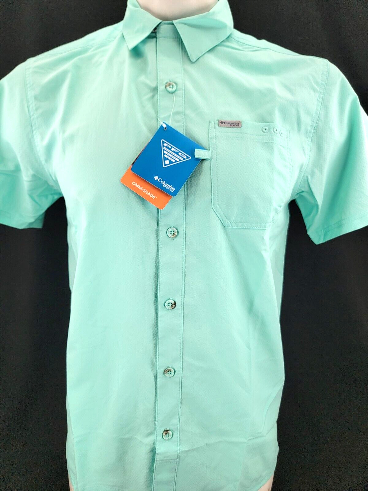 NEW Columbia PFG Slack Tide Camp Mint Green SS Collared Button Up Shirt Mens S