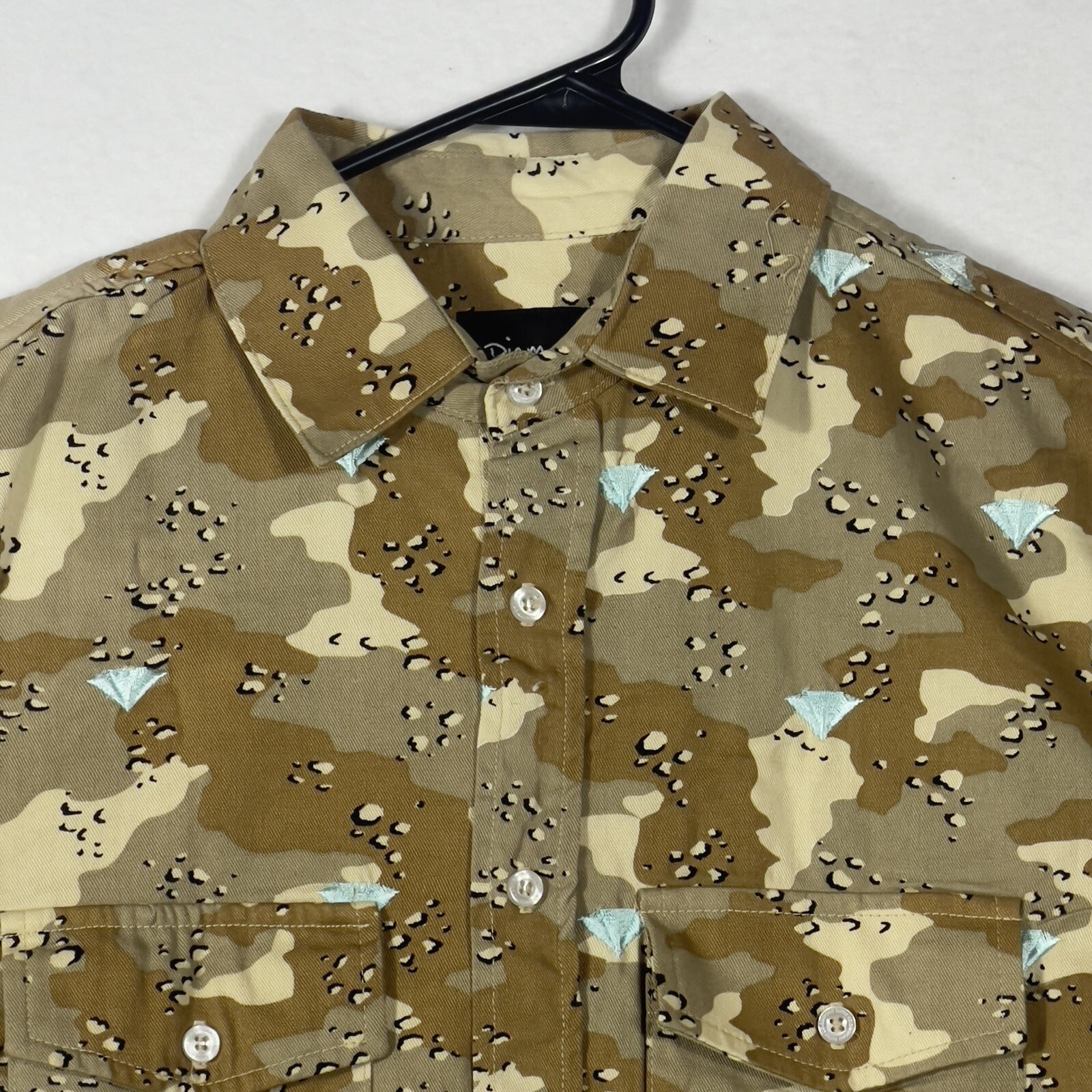 Diamond Supply Co Button Up Shirt Camouflage Long Sleeve USA Made Canvas Sz Lg