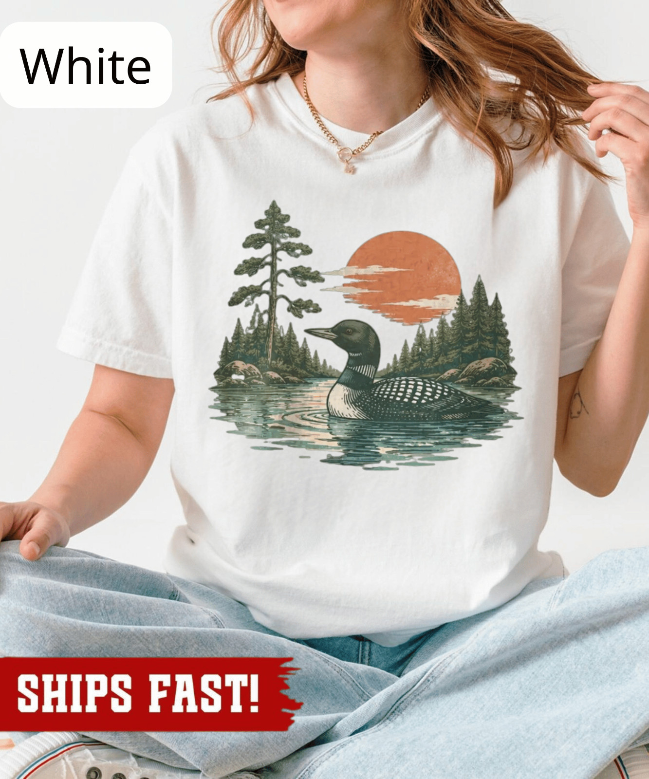 Vintage Loon Lake Nature Shirt, Retro Wildlife Bird Graphic Tee, Classic Forest