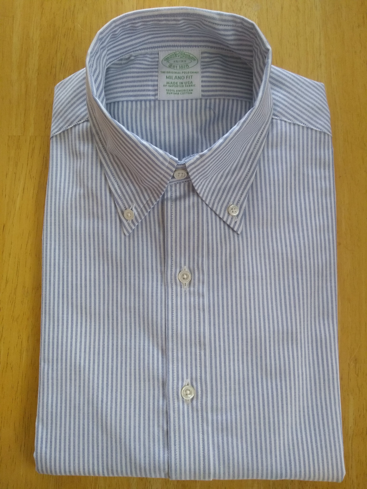 NWOT Brooks Brothers Blue University Stripe Button Down 15-33 Milano MSRP $140
