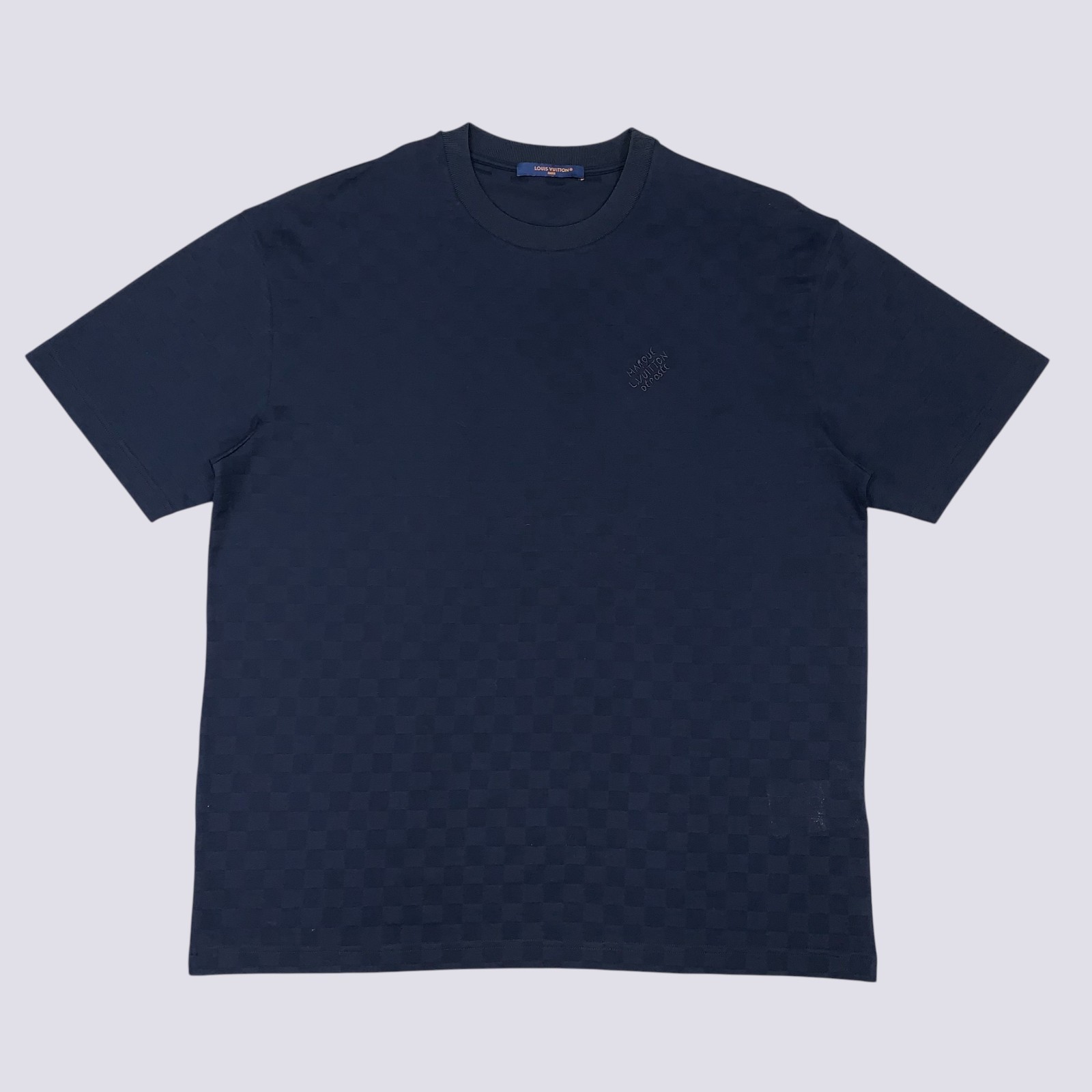 Louis Vuitton LV Embroidery Logo Damier Cotton Pique T-Shirt Blue Size L