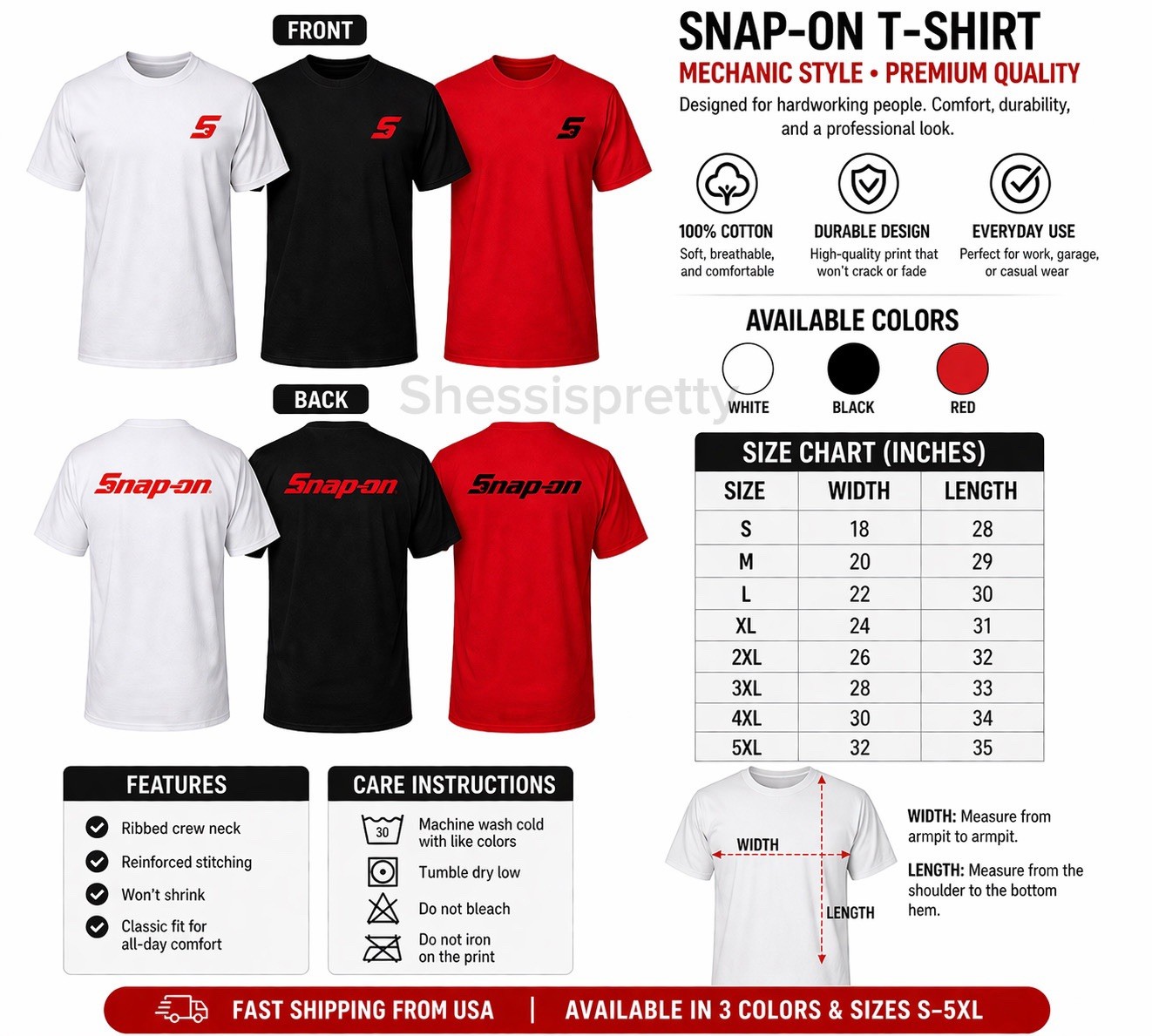 Snap-on tools short-sleeved t-shirt Snap-on clothing for men Father’s Day gift