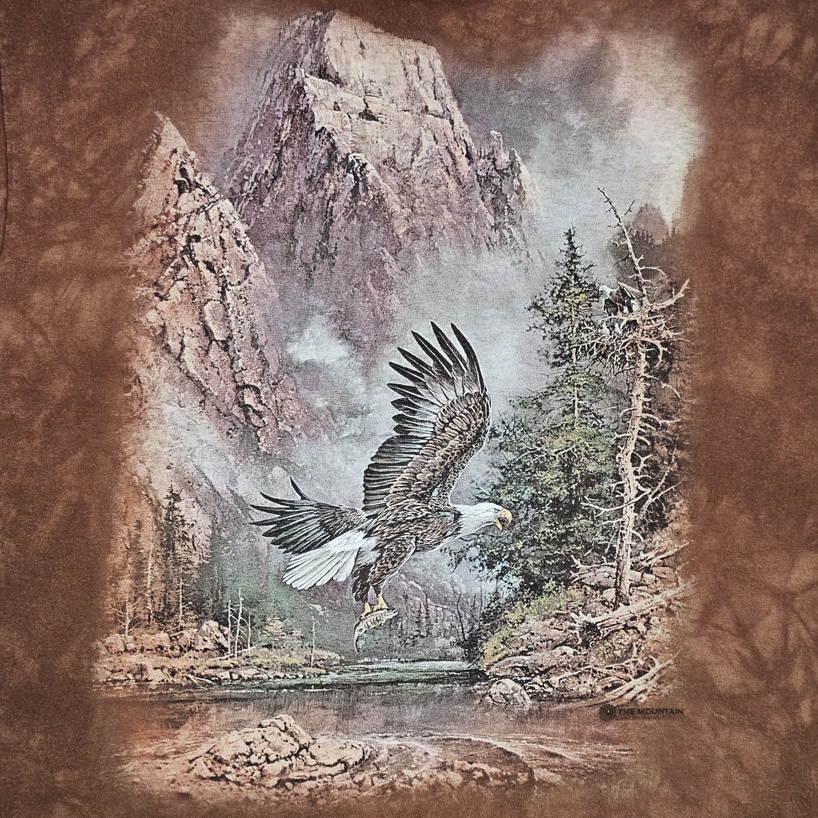 3D TEES The Mountain Shirt Men’s XL Brown Bald Eagle Hunting Fish Wildlife