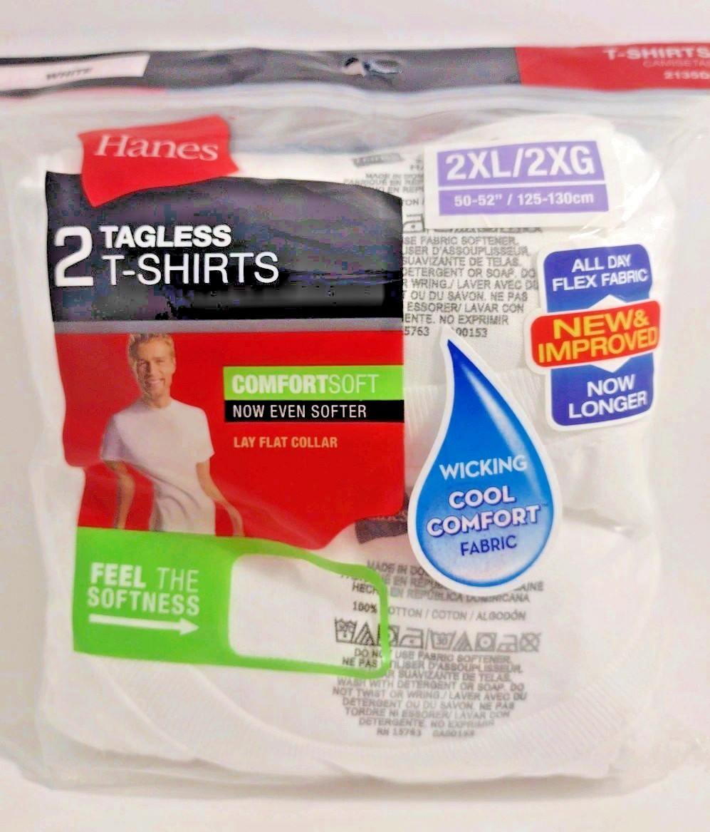 Hanes Cool DRI TAGLESS® Men`s T-Shirt (Pack of 2) White size 2XL/2XG/2TG 50-52
