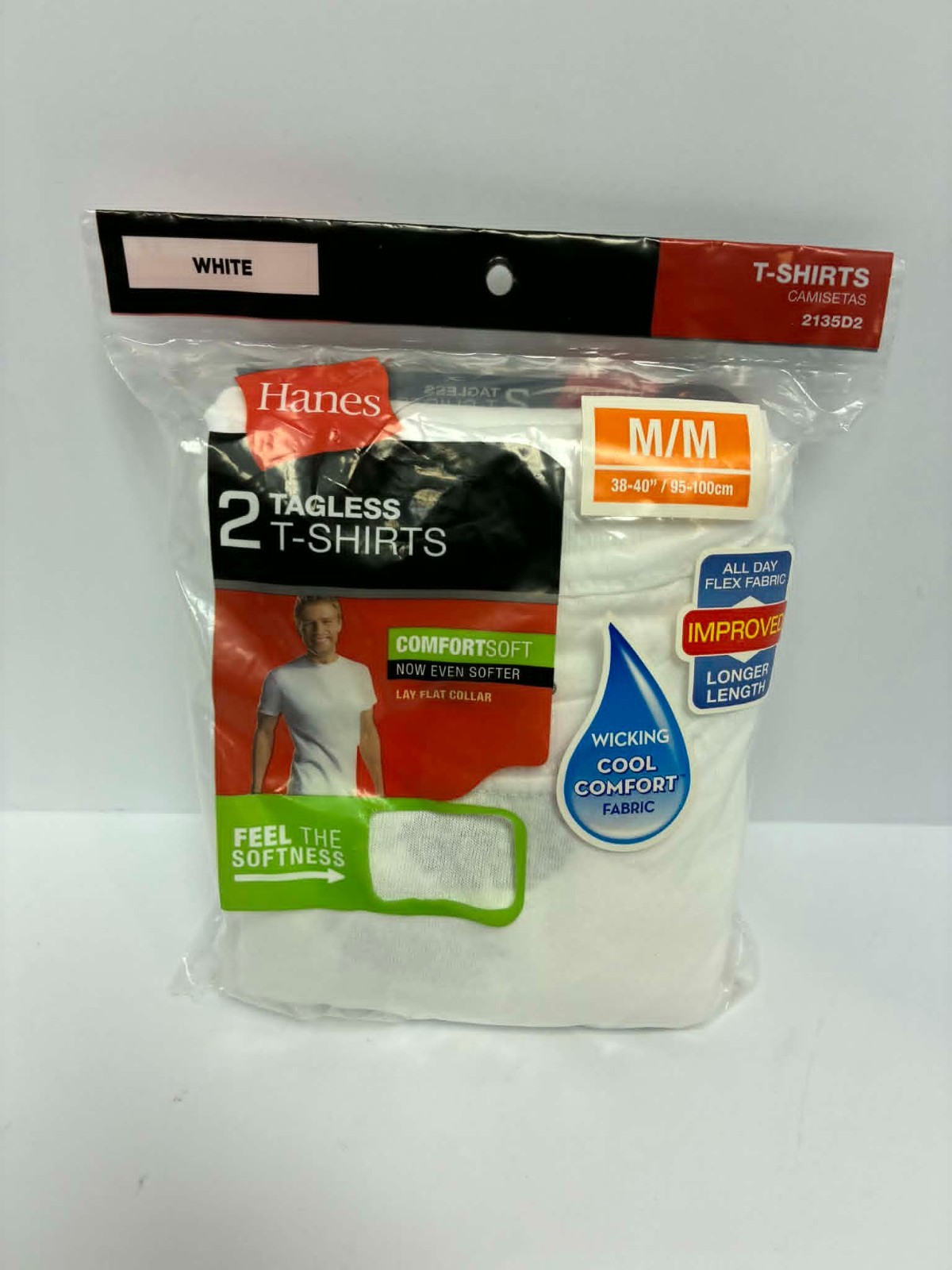 Hanes Tagless T-Shirts 2 White Size M ComfortSoft Crew Neck Undershirts Mens