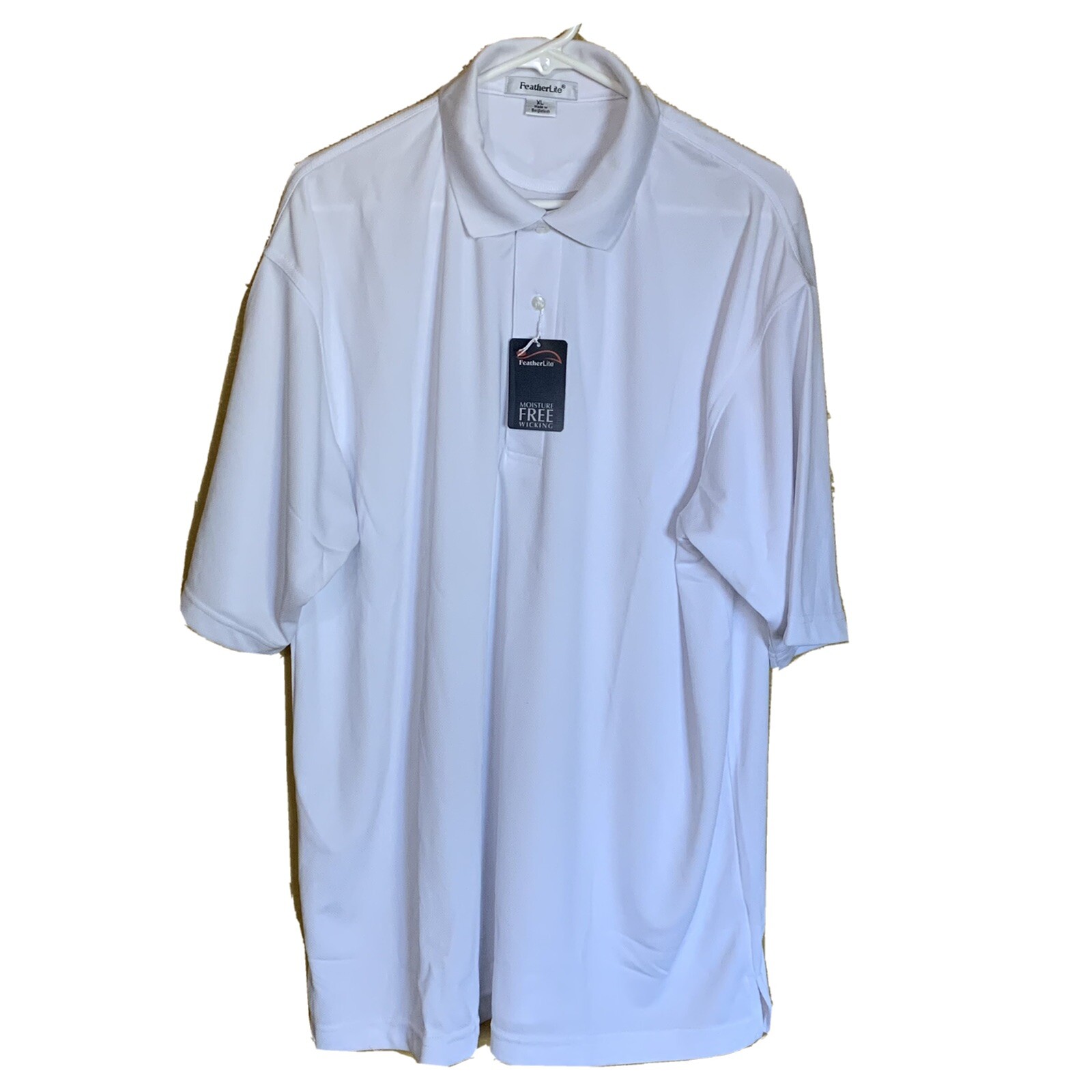 FEATHERLITE~Mens short sleeve polo/golf shirt New w/tag white moisture wicking