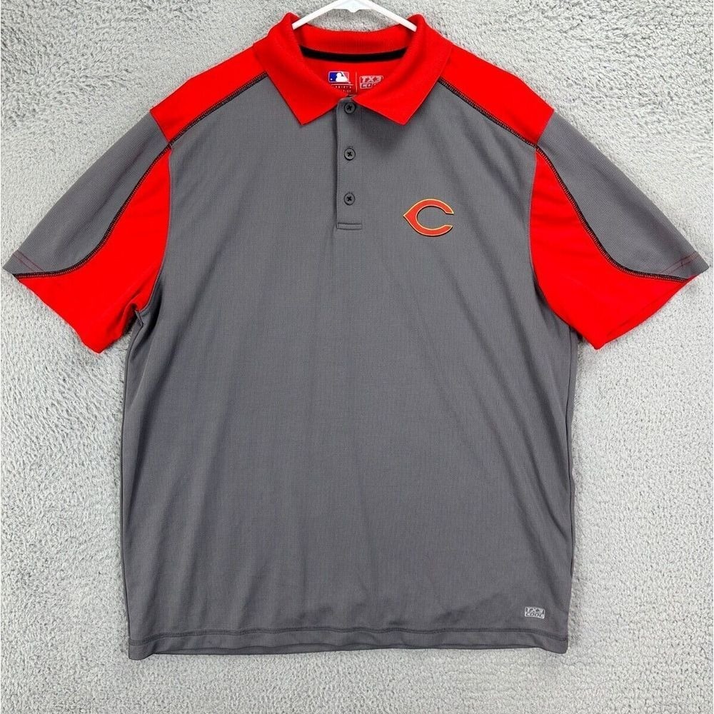 Cincinnati Reds Polo Shirt Mens XL Grey Red MLB TX3 Cool Genuine Merchandise