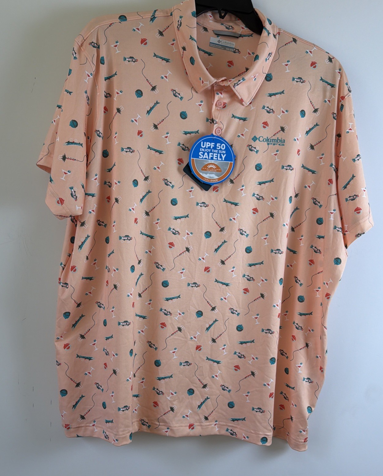 NEW Columbia PFG Super Slack Tide Camp Shirt Mens XXL All Over Fishing Lures $65