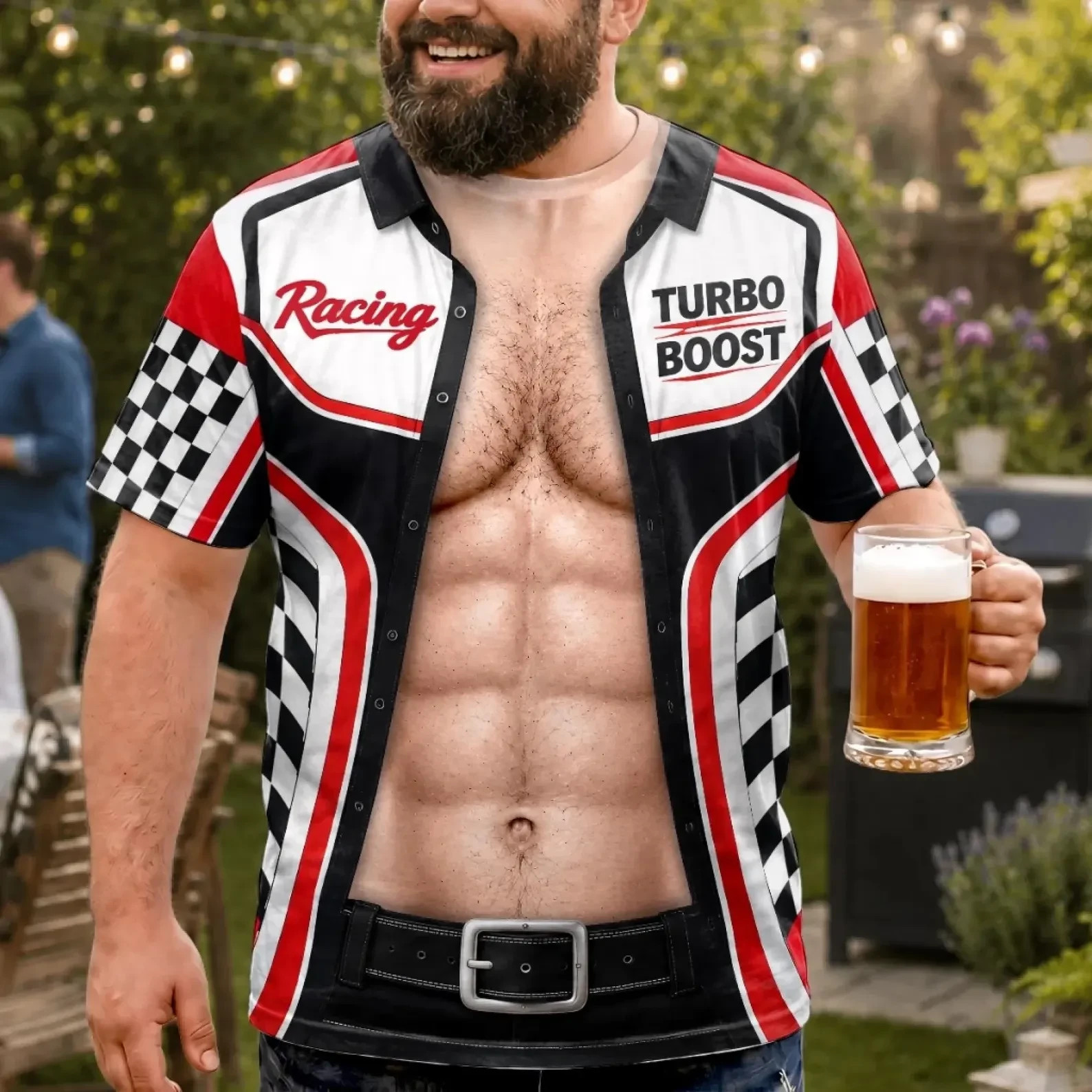 Funny Racing Muscle 3D Illusion Tee Custom Beer Party Gift for Men Dad Shirt