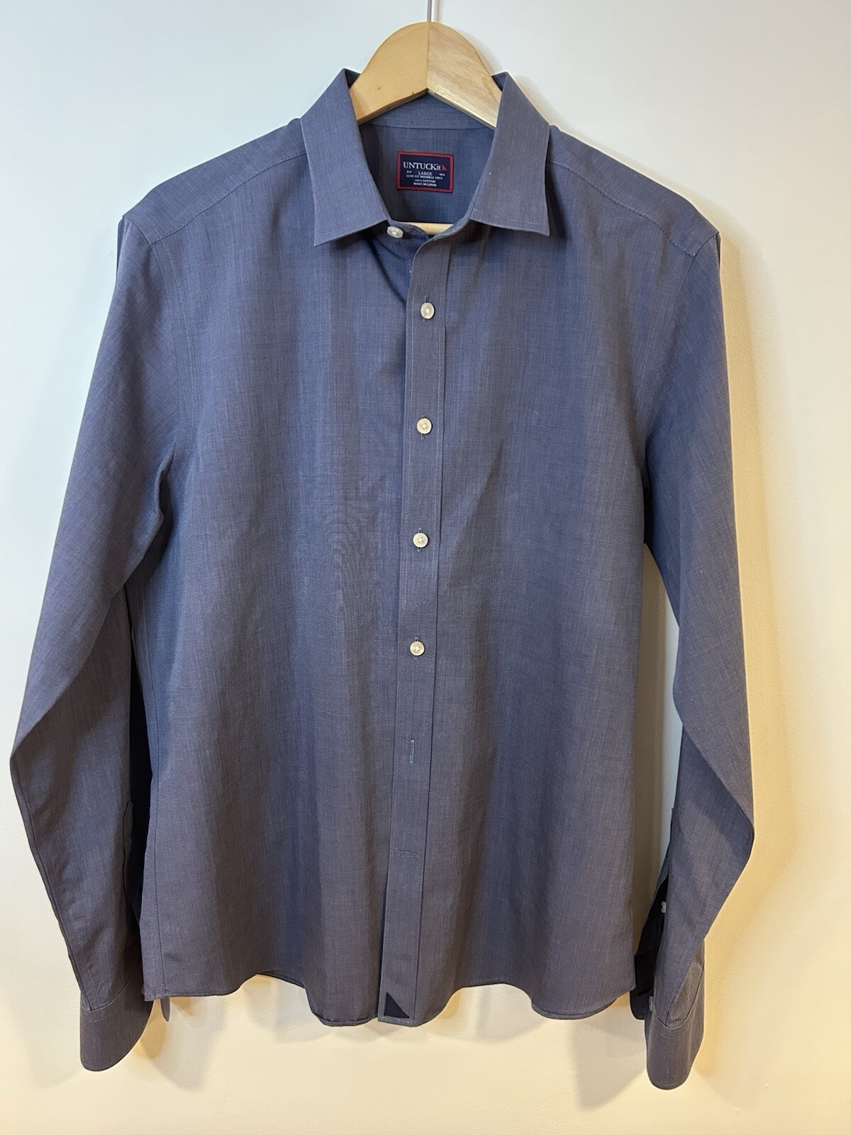 Untuckit men’s, L, Light fabric, dark blue button up long sleeve shirt
