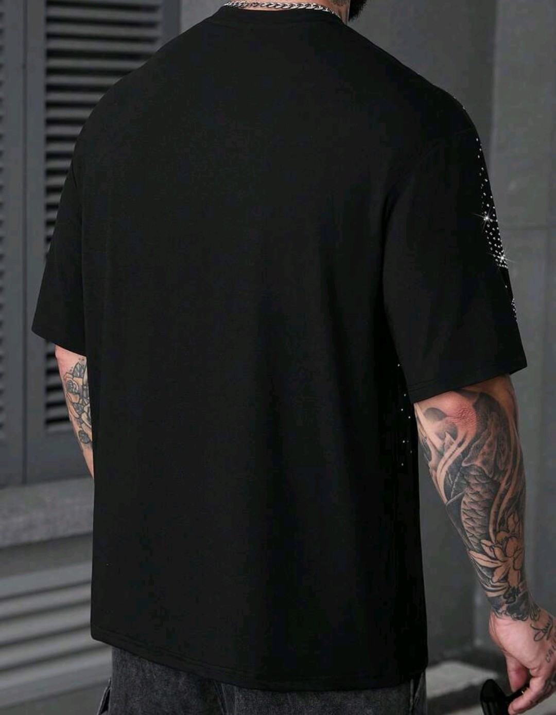New Men Luxury Diamond Star Rhinestones Fashion Black T-Shirt High Quality