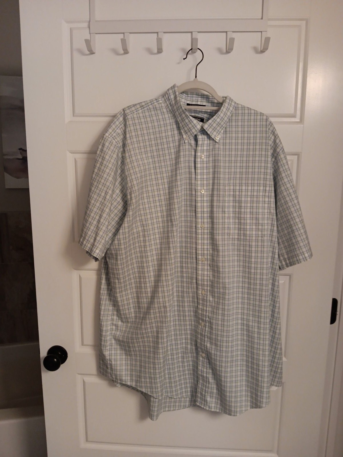Eddie Bauer Mens Beige Green Short Sleeve Button Down Shirt SZ XL