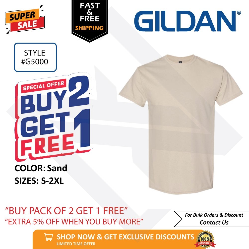 Gildan G500 Heavy Cotton T Shirt BUY 2 GET 1 FREE Blank Plain Casual Unisex Tee