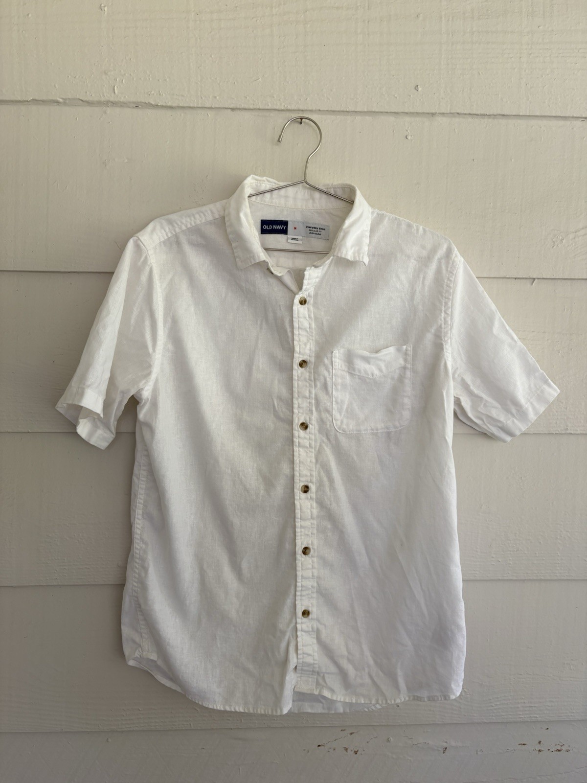 Old Navy Men’s Medium White Linen Blend Short Sleeve Button Down Shirt Coastal