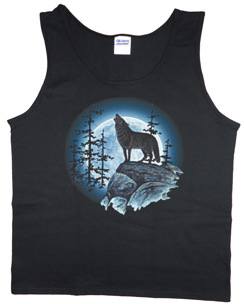 Men’s tank top lone wolf howling at the moon wolves nature wildlife t-shirt tee