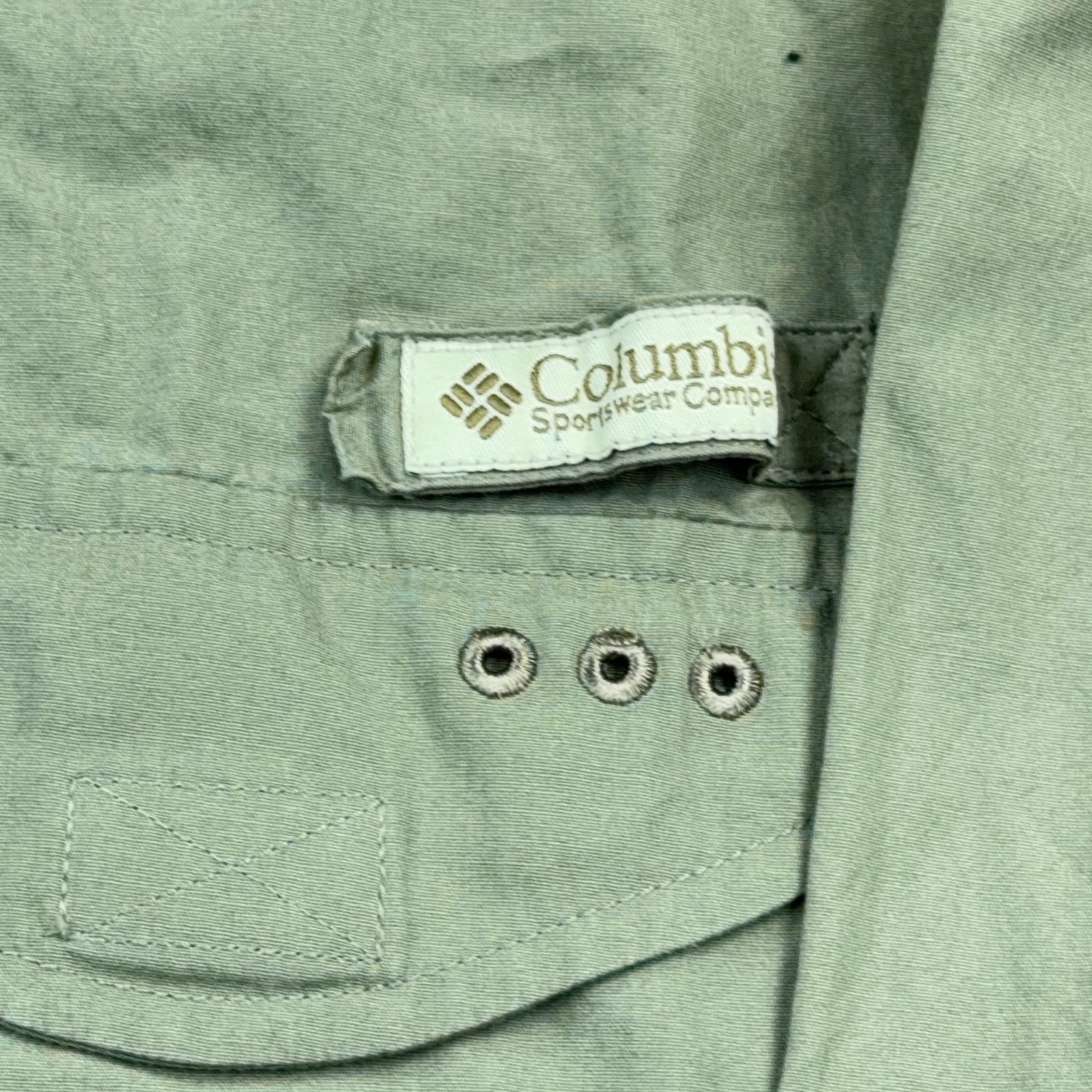 Columbia PFG Shirt Men XL Olive Green Button Up Fishing Vented Camp 100% Cotton