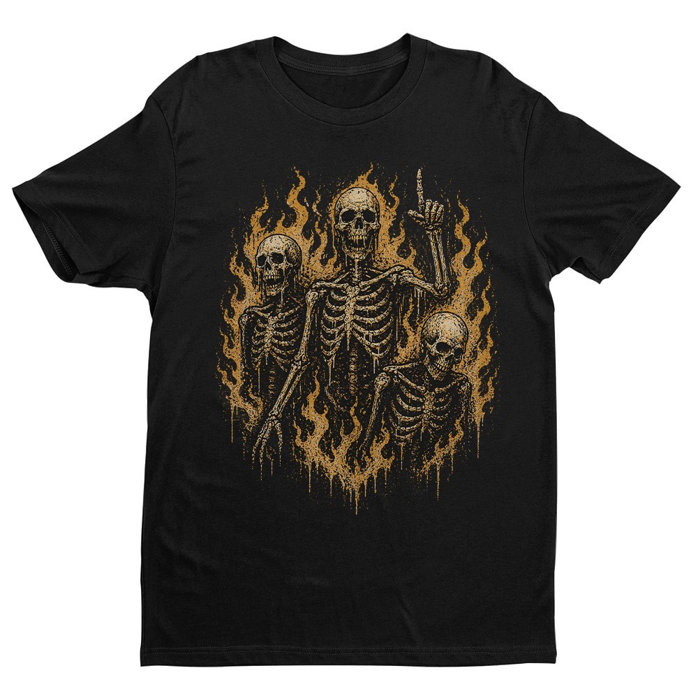 Retro Skeletons On Fire Unisex T-shirt | Gothic Skull Lover Gifts for Men