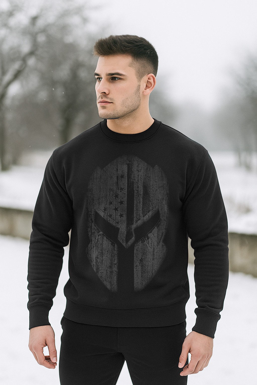American Flag Spartan Helmet Sweatshirt | Patriotic Warrior Crewneck