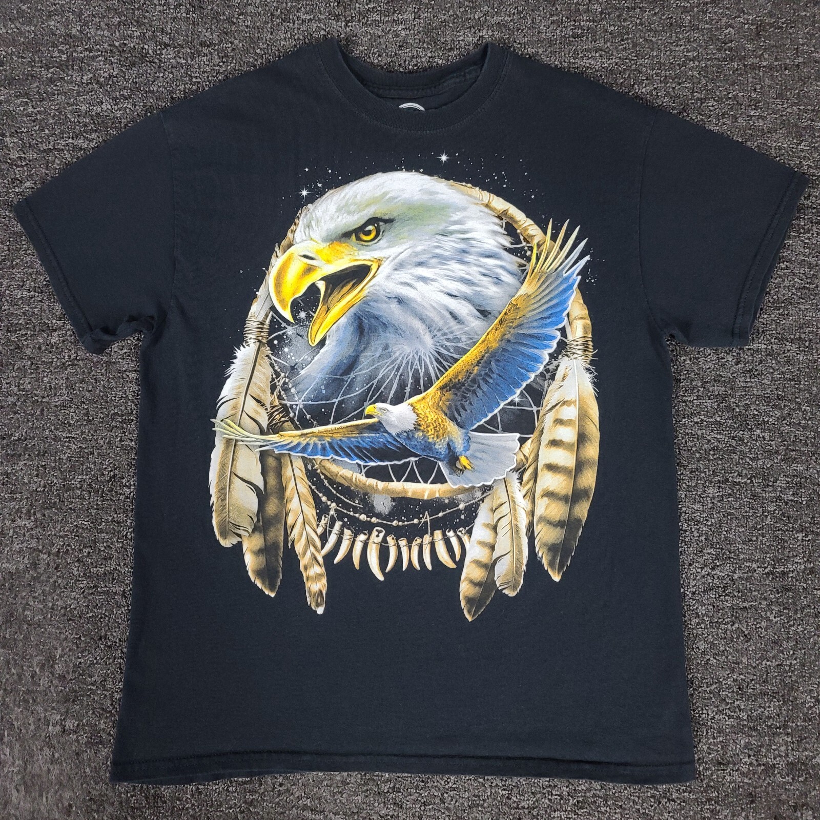 Bald Eagle Shirt Mens Medium Black DOM Dream Catcher Crew Neck Casual Tee