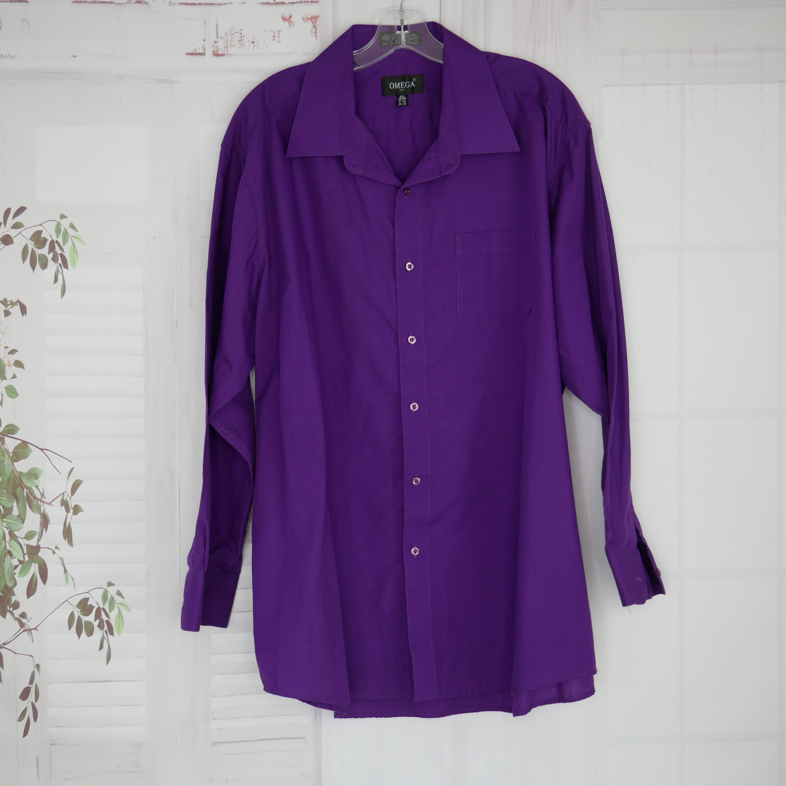 Omega Italy Dress Shirt 2XL Purple Button Up Points Long Sleeve Pocket EUC