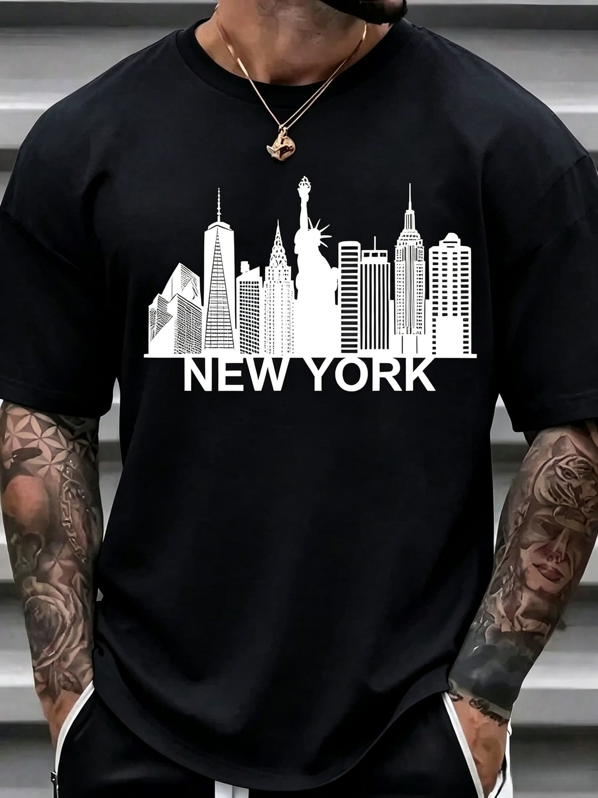 Cityscape Print Tee Breathable Cotton New York Cityscape Print Men’s T-Shirt