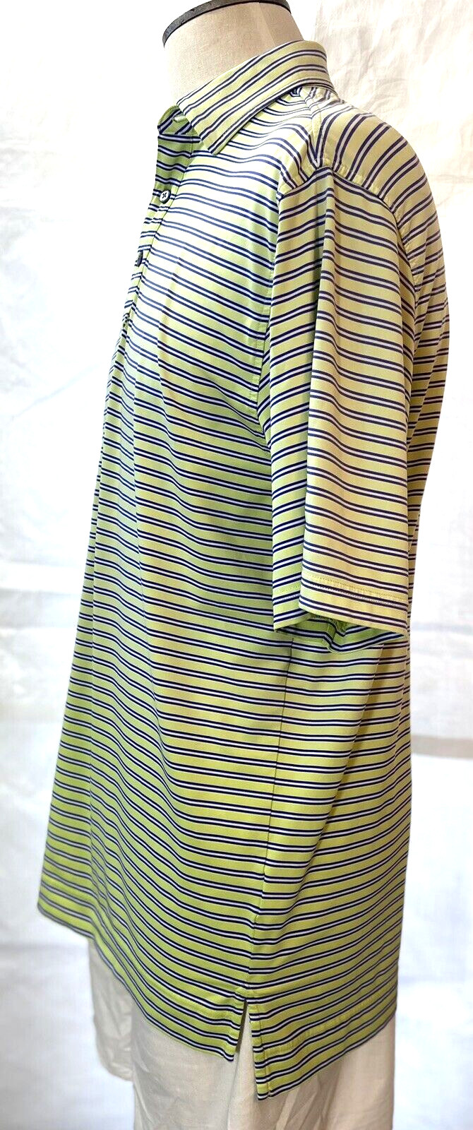 FOOT JOY Polo Short Sleeve Lime Green Stripe Men’s Size Large Polyester Spandex